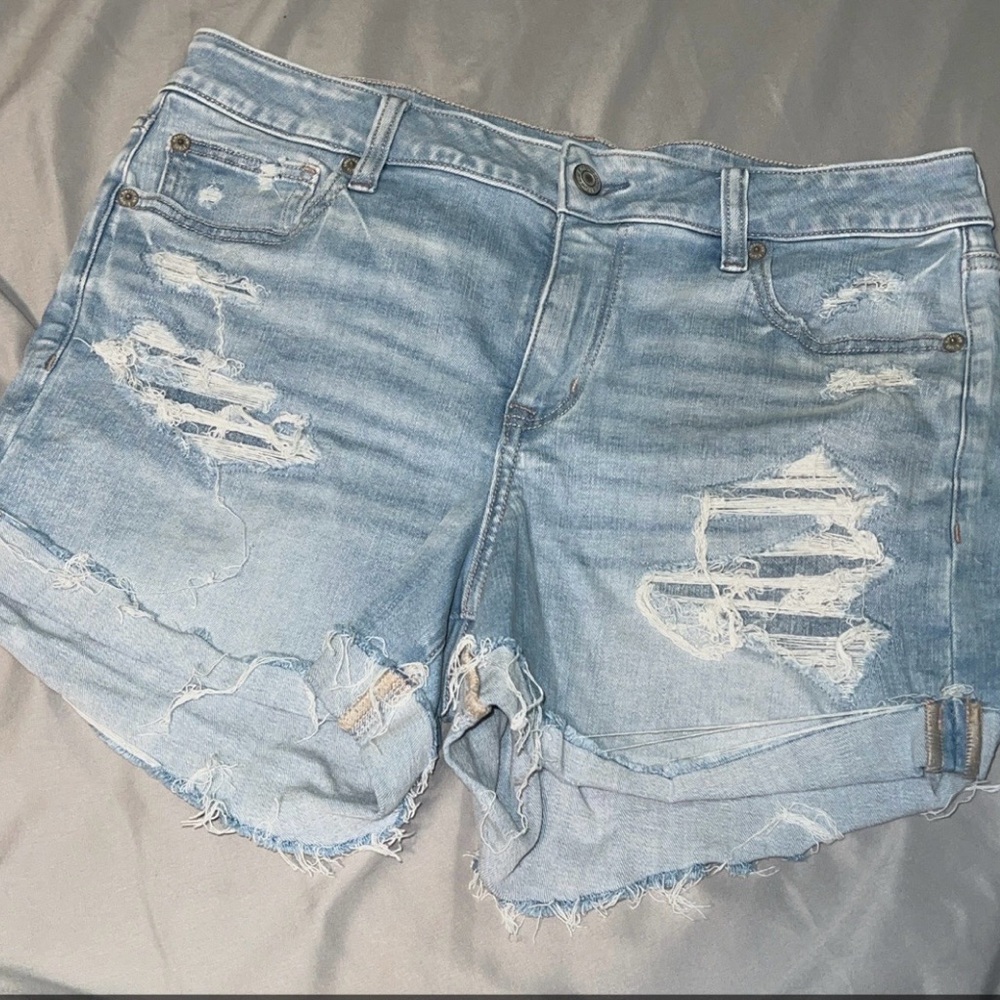 American Eagle Outfitters Light Blue Distressed Denim Shorts